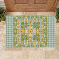 Squares Puakenikeni and Kalo Rubber Doormat Turquoise Palaka Hawaiian Quilt Pattern LT9 Turquoise - Polynesian Pride