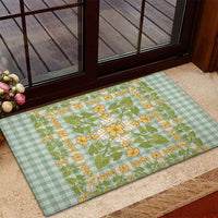 Squares Puakenikeni and Kalo Rubber Doormat Turquoise Palaka Hawaiian Quilt Pattern LT9 - Polynesian Pride