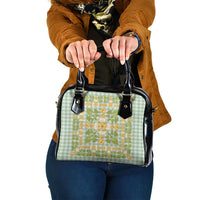 Squares Puakenikeni and Kalo Shoulder Handbag Turquoise Palaka Hawaiian Quilt Pattern - Polynesian Pride