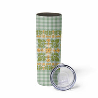 Squares Puakenikeni and Kalo Skinny Tumbler Turquoise Palaka Hawaiian Quilt Pattern - Polynesian Pride