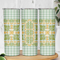 Squares Puakenikeni and Kalo Skinny Tumbler Turquoise Palaka Hawaiian Quilt Pattern - Polynesian Pride