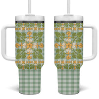 Squares Puakenikeni and Kalo Tumbler With Handle Turquoise Palaka Hawaiian Quilt Pattern LT9 One Size: 40 oz Turquoise - Polynesian Pride