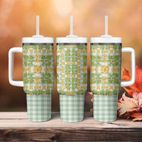 Squares Puakenikeni and Kalo Tumbler With Handle Turquoise Palaka Hawaiian Quilt Pattern LT9 - Polynesian Pride