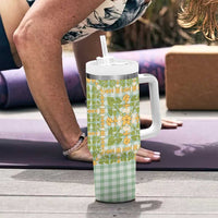 Squares Puakenikeni and Kalo Tumbler With Handle Turquoise Palaka Hawaiian Quilt Pattern LT9 - Polynesian Pride