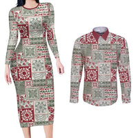 Mele Kalikimaka Hawaii Christmas Couples Matching Long Sleeve Bodycon Dress and Long Sleeve Button Shirt Aloha Spirit with Hawaiian Quilt Pattern LT9 Beige - Polynesian Pride