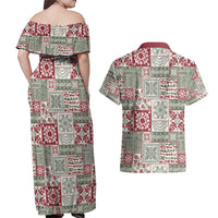Mele Kalikimaka Hawaii Christmas Couples Matching Off Shoulder Maxi Dress and Hawaiian Shirt Aloha Spirit with Hawaiian Quilt Pattern LT9 - Polynesian Pride