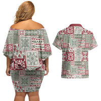 Mele Kalikimaka Hawaii Christmas Couples Matching Off Shoulder Short Dress and Hawaiian Shirt Aloha Spirit with Hawaiian Quilt Pattern LT9 - Polynesian Pride