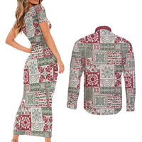 Mele Kalikimaka Hawaii Christmas Couples Matching Short Sleeve Bodycon Dress and Long Sleeve Button Shirt Aloha Spirit with Hawaiian Quilt Pattern LT9 - Polynesian Pride