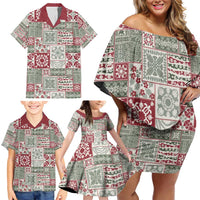Mele Kalikimaka Hawaii Christmas Family Matching Off Shoulder Short Dress and Hawaiian Shirt Aloha Spirit with Hawaiian Quilt Pattern LT9 - Polynesian Pride