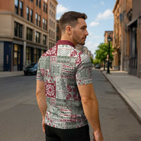 Mele Kalikimaka Hawaii Christmas Zipper Polo Shirt Aloha Spirit with Hawaiian Quilt Pattern - Polynesian Pride