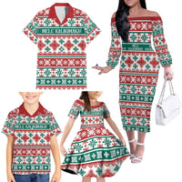 Mele Kalikimaka Hawaii Christmas Family Matching Off The Shoulder Long Sleeve Dress and Hawaiian Shirt Hawaiian Quilt Pattern Style LT9 - Polynesian Pride