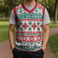 Mele Kalikimaka Hawaii Christmas Knitted V-Neck Vest Hawaiian Quilt Pattern Style - Polynesian Pride