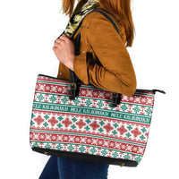 Mele Kalikimaka Hawaii Christmas Leather Tote Bag Hawaiian Quilt Pattern Style - Polynesian Pride