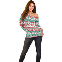 Mele Kalikimaka Hawaii Christmas Off Shoulder Sweater Hawaiian Quilt Pattern Style - Polynesian Pride