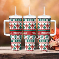 Mele Kalikimaka Hawaii Christmas Tumbler With Handle Hawaiian Quilt Pattern Style - Polynesian Pride