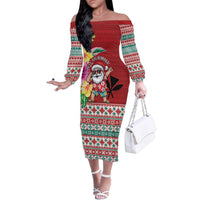 Santa Surf Mele Kalikimaka Personalized Family Matching Off The Shoulder Long Sleeve Dress and Hawaiian Shirt Aloha Tropical Christmas Vibes LT9 Mom's Dress Red - Polynesian Pride