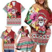 Santa Surf Mele Kalikimaka Personalized Family Matching Off Shoulder Short Dress and Hawaiian Shirt Aloha Tropical Christmas Vibes LT9 - Polynesian Pride