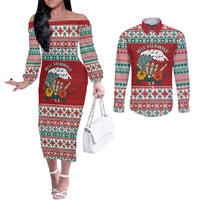 Shaka Sign Skull Mele Kalikimaka Personalized Couples Matching Off The Shoulder Long Sleeve Dress and Long Sleeve Button Shirt Hawaiian Quilt Pattern - Polynesian Pride