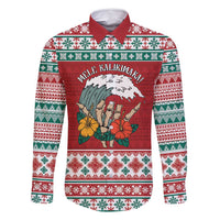 Shaka Sign Skull Mele Kalikimaka Personalized Family Matching Long Sleeve Bodycon Dress and Hawaiian Shirt Hawaiian Quilt Pattern LT9 Dad's Shirt - Long Sleeve Red - Polynesian Pride