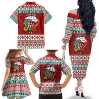 Shaka Sign Skull Mele Kalikimaka Personalized Family Matching Off The Shoulder Long Sleeve Dress and Hawaiian Shirt Hawaiian Quilt Pattern LT9 - Polynesian Pride