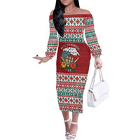Shaka Sign Skull Mele Kalikimaka Personalized Family Matching Off The Shoulder Long Sleeve Dress and Hawaiian Shirt Hawaiian Quilt Pattern LT9 Mom's Dress Red - Polynesian Pride