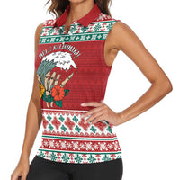 Shaka Sign Skull Mele Kalikimaka Personalized Women Sleeveless Polo Shirt Hawaiian Quilt Pattern - Polynesian Pride