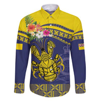 Niue Coconut Crab Family Matching Long Sleeve Bodycon Dress and Hawaiian Shirt Rock of Polynesia LT9 Dad's Shirt - Long Sleeve Gold - Polynesian Pride