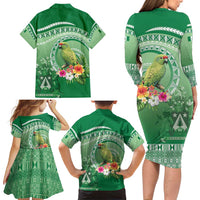 Norfolk Parakeet Tropical Family Matching Long Sleeve Bodycon Dress and Hawaiian Shirt Norfolk Island Tribal Pattern LT9 - Polynesian Pride