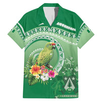 Norfolk Parakeet Tropical Family Matching Mermaid Dress and Hawaiian Shirt Norfolk Island Tribal Pattern LT9 Dad's Shirt - Short Sleeve Green - Polynesian Pride