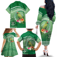 Norfolk Parakeet Tropical Family Matching Off The Shoulder Long Sleeve Dress and Hawaiian Shirt Norfolk Island Tribal Pattern LT9 - Polynesian Pride