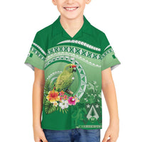 Norfolk Parakeet Tropical Family Matching Off The Shoulder Long Sleeve Dress and Hawaiian Shirt Norfolk Island Tribal Pattern LT9 Son's Shirt Green - Polynesian Pride