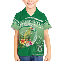 Norfolk Parakeet Tropical Family Matching Off Shoulder Maxi Dress and Hawaiian Shirt Norfolk Island Tribal Pattern LT9 Son's Shirt Green - Polynesian Pride