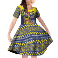 Monuina e Kilisimasi Niue Christmas Family Matching Off Shoulder Short Dress and Hawaiian Shirt Niuean Tribal Pattern LT9 Daughter's Dress Gold - Polynesian Pride