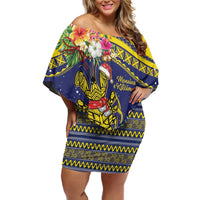 Monuina e Kilisimasi Niue Christmas Family Matching Off Shoulder Short Dress and Hawaiian Shirt Niuean Tribal Pattern LT9 Mom's Dress Gold - Polynesian Pride