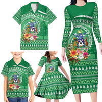 Norfolk Island Pine Tree Christmas Family Matching Long Sleeve Bodycon Dress and Hawaiian Shirt Coat of Arm and Polynesian Pattern LT9 - Polynesian Pride