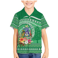 Norfolk Island Pine Tree Christmas Family Matching Mermaid Dress and Hawaiian Shirt Coat of Arm and Polynesian Pattern LT9 Son's Shirt Green - Polynesian Pride