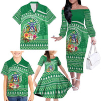 Norfolk Island Pine Tree Christmas Family Matching Off The Shoulder Long Sleeve Dress and Hawaiian Shirt Coat of Arm and Polynesian Pattern LT9 - Polynesian Pride