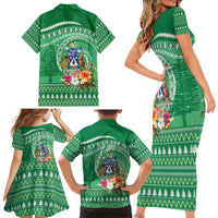 Norfolk Island Pine Tree Christmas Family Matching Short Sleeve Bodycon Dress and Hawaiian Shirt Coat of Arm and Polynesian Pattern LT9 - Polynesian Pride