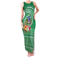 Norfolk Island Pine Tree Christmas Family Matching Tank Maxi Dress and Hawaiian Shirt Coat of Arm and Polynesian Pattern LT9 Mom's Dress Green - Polynesian Pride