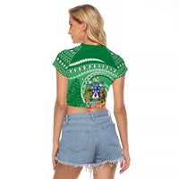 Norfolk Island Pine Tree Christmas Raglan Cropped T Shirt Coat of Arm and Polynesian Pattern LT9 - Polynesian Pride
