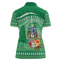 Norfolk Island Pine Tree Christmas Women Polo Shirt Coat of Arm and Polynesian Pattern
