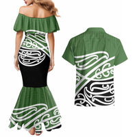 Green Fern New Zealand Kowhai Ngutukak Couples Matching Mermaid Dress and Hawaiian Shirt - Polynesian Pride