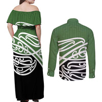 Green Fern New Zealand Kowhai Ngutukak Couples Matching Off Shoulder Maxi Dress and Long Sleeve Button Shirt - Polynesian Pride