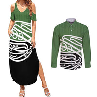 Green Fern New Zealand Kowhai Ngutukak Couples Matching Summer Maxi Dress and Long Sleeve Button Shirt - Polynesian Pride