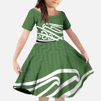 Green Fern New Zealand Kowhai Ngutukak Family Matching Off The Shoulder Long Sleeve Dress and Hawaiian Shirt - Polynesian Pride