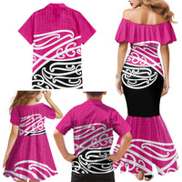 All Pink New Zealand Kowhai Ngutukak Family Matching Mermaid Dress and Hawaiian Shirt - Polynesian Pride