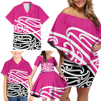 All Pink New Zealand Kowhai Ngutukak Family Matching Off Shoulder Short Dress and Hawaiian Shirt - Polynesian Pride