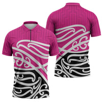 All Pink New Zealand Kowhai Ngutukak Zipper Polo Shirt - Polynesian Pride