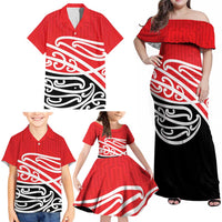 All Red New Zealand Kowhai Ngutukak Family Matching Off Shoulder Maxi Dress and Hawaiian Shirt - Polynesian Pride