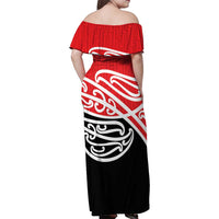 All Red New Zealand Kowhai Ngutukak Family Matching Off Shoulder Maxi Dress and Hawaiian Shirt - Polynesian Pride